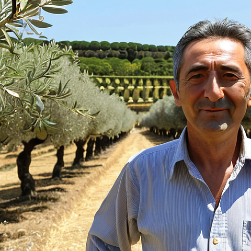 **

A vibrant Italian olive oil producer stands in his sun-drenched grove, overlooking rows of olive trees. In the background, a bustling Japanese marketplace is visible, symbolizing successful exports. The scene highlights the EU-Japan FTA benefits, showcasing increased sales and market presence. Focus on the quality of the olive oil and the contrast between the traditional Italian landscape and the modern Japanese market.

**