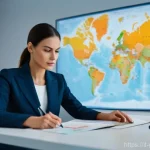 글로벌 무역 업무에 필요한 법적 지식 - **Prompt:** A focused and sharp Italian female customs specialist, in her late 30s, wearing a smart ...