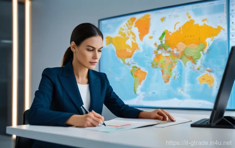 글로벌 무역 업무에 필요한 법적 지식 - **Prompt:** A focused and sharp Italian female customs specialist, in her late 30s, wearing a smart ...