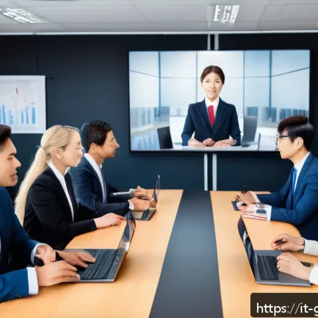 무역 전문가의 고객 관리 노하우 - A professional international business meeting scene set in a modern office with a diverse group of b...